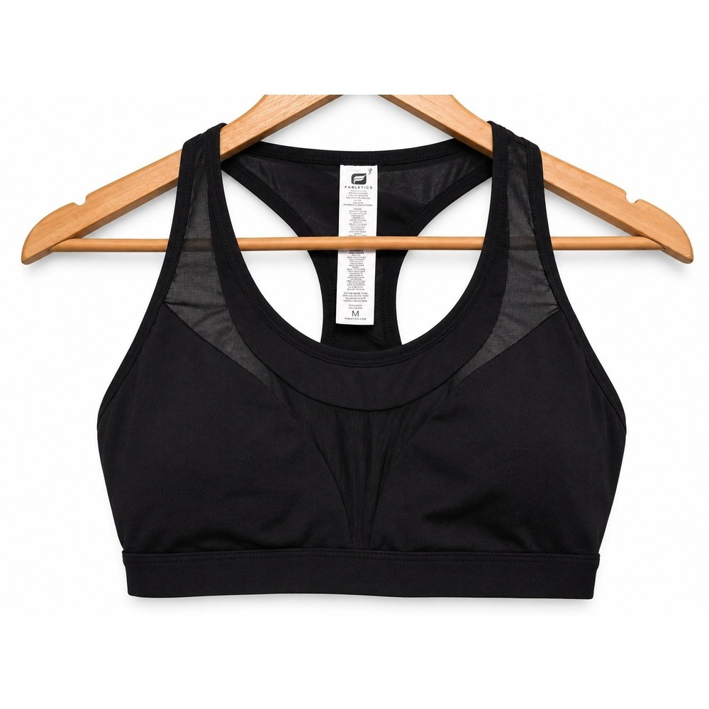 Fabletics Black Mesh Racerback Sports Bra Medium Athleisure
